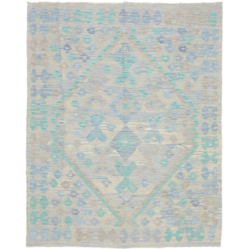 Tappeto Kilim Afghanistan Geometrico Azzurro Verde Menta 154