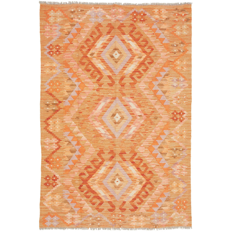 Tappeto Kilim Afghanistan Geometrico Arancione Rosa 103x153