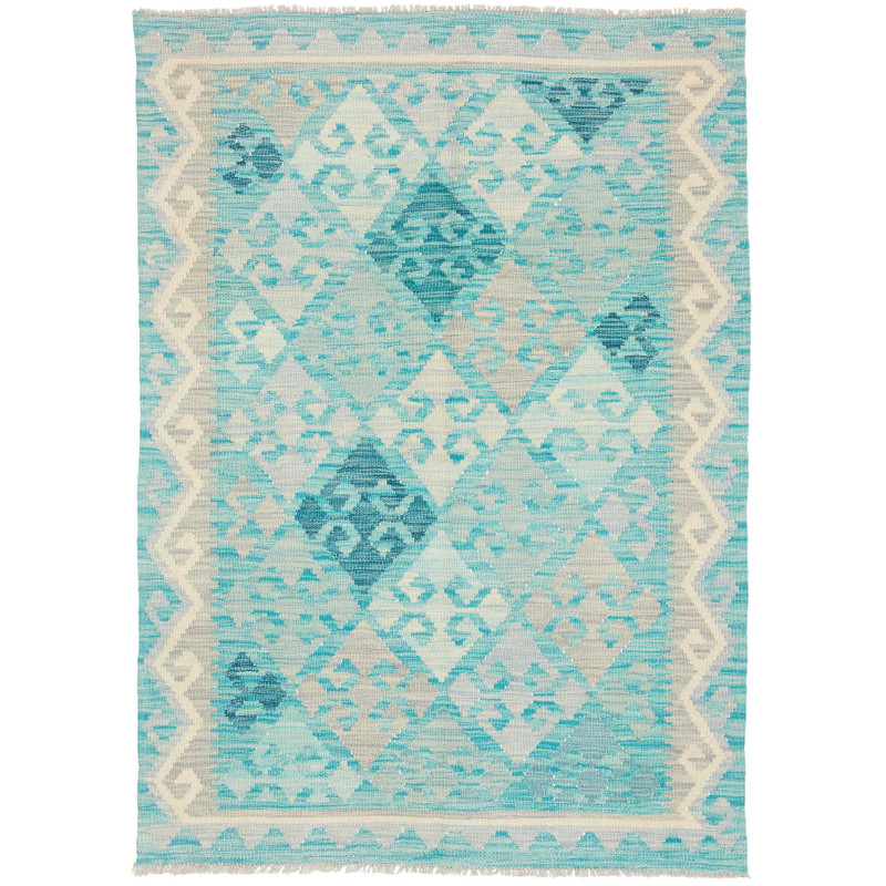 Tappeto Kilim Afghanistan Geometrico Turchese Azzurro 104x14