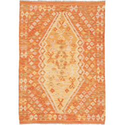 Tappeto Kilim Afghanistan Medaglione Arancio Crema 104x148 C