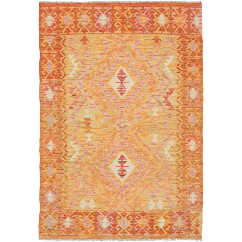 Tappeto Kilim Afghanistan Geometrico Arancio Pesca 102x149 C