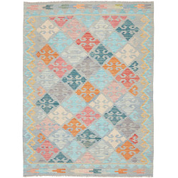 Tappeto Kilim Afghanistan Astratto Azzurro Arancio Rosa 128x