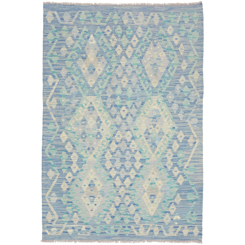 Tappeto Kilim Afghanistan Geometrico Blu Azzurro 103x150 Cm