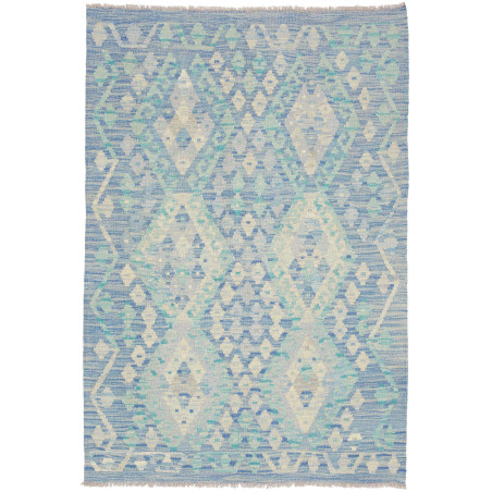 Tappeto Kilim Afghanistan Geometrico Blu Azzurro 103x150 Cm