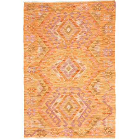 Tappeto Kilim Afghanistan Geometrico Arancio Pesca 102x151 C
