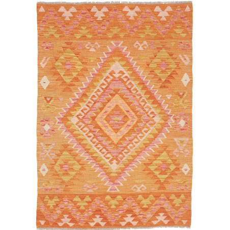 Tappeto Kilim Afghanistan Geometrico Arancio Rosa 100x147 Cm