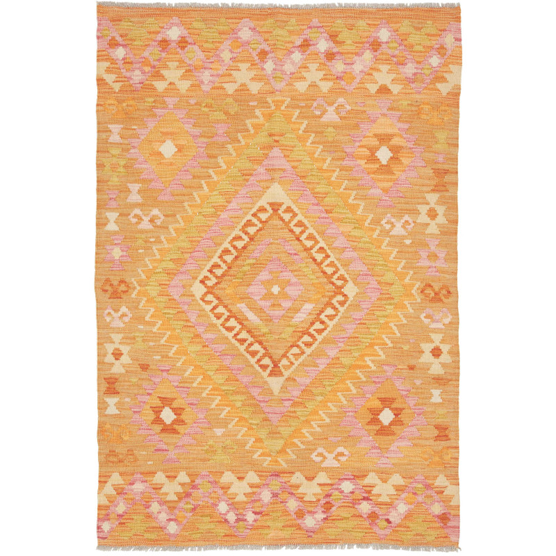 Tappeto Kilim Afghanistan Geometrico Arancione Rosa 104x156