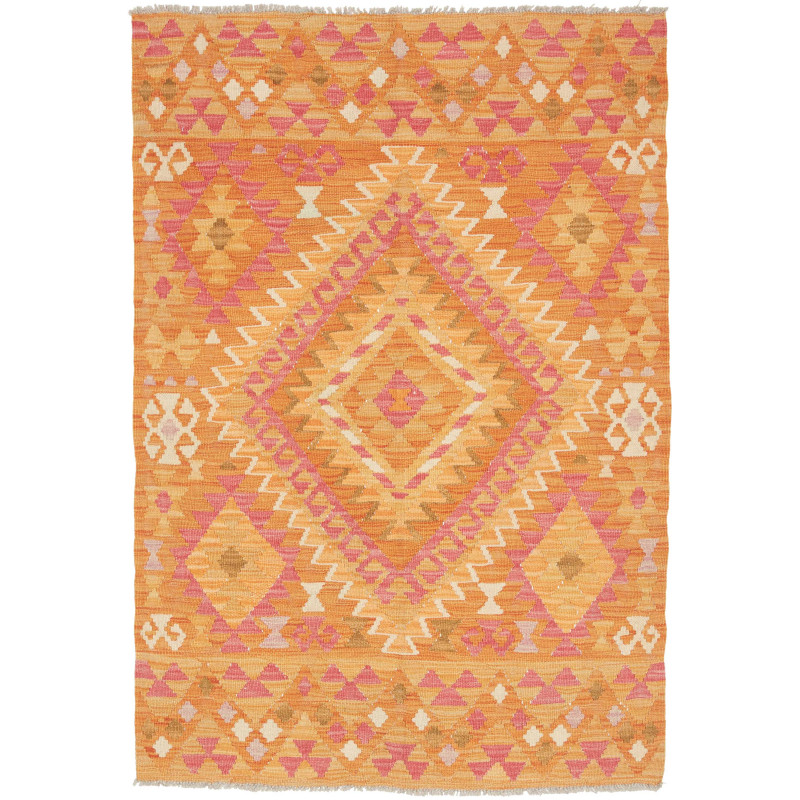 Tappeto Kilim Afghanistan Geometrico Arancio Rosa 100x146 Cm
