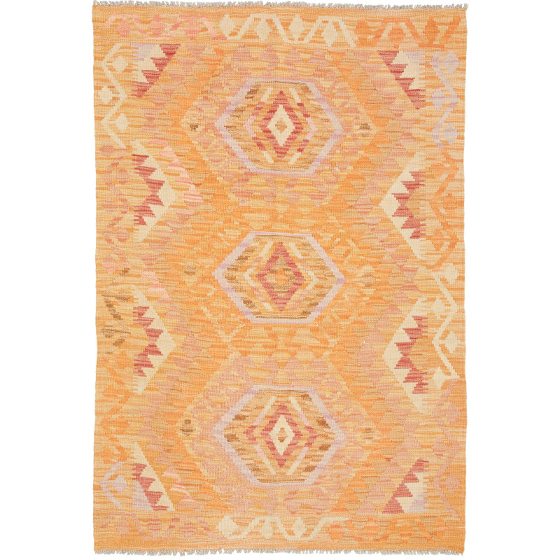 Tappeto Kilim Afghanistan Astratto Arancio Pesca 102x151 Cm
