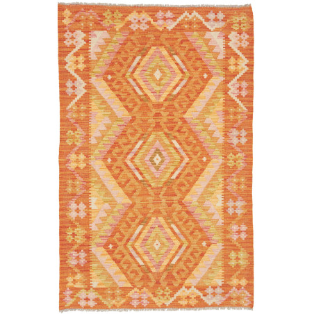 Tappeto Kilim Afghanistan Geometrico Arancio Rosa 98x157 Cm