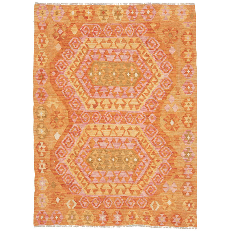 Tappeto Kilim Afghanistan Geometrico Arancio Rosa Giallo 132