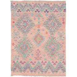 Tappeto Kilim Afghanistan Geometrico Rosa Azzurro 107x145 Cm