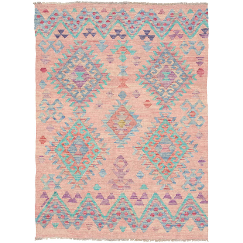 Tappeto Kilim Afghanistan Geometrico Rosa Azzurro 107x145 Cm