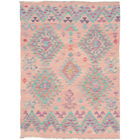Tappeto Kilim Afghanistan Geometrico Rosa Azzurro 107x145 Cm