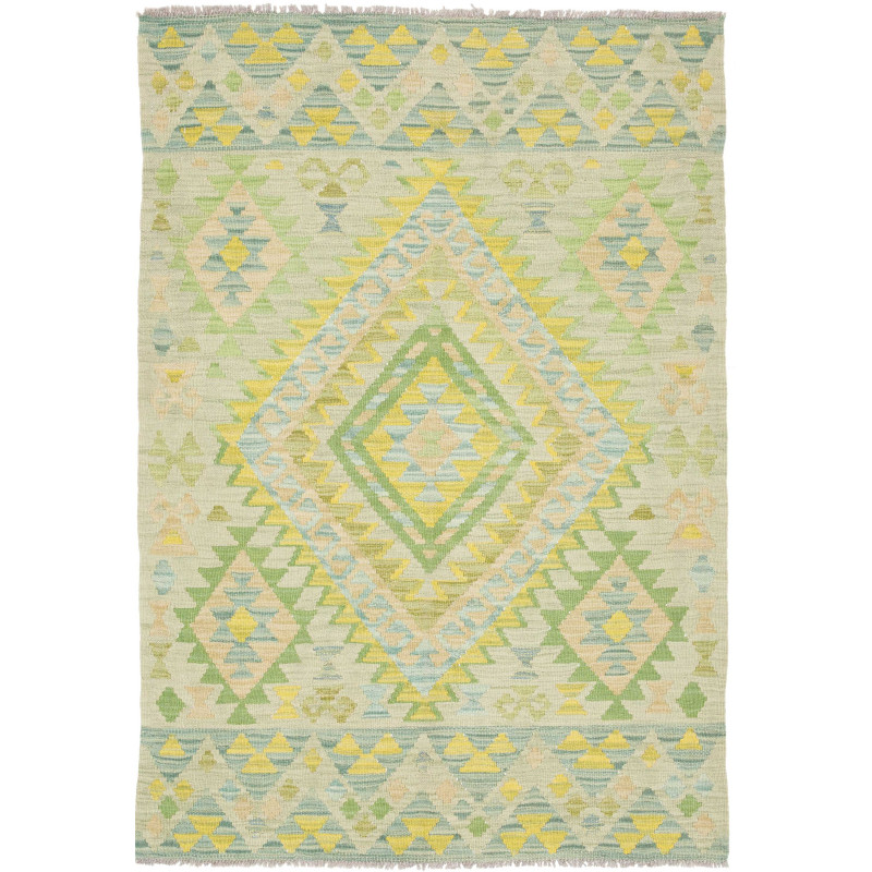 Tappeto Kilim Afghanistan Geometrico Verde Chiaro Giallo 102