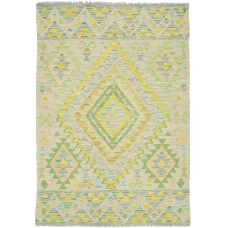 Tappeto Kilim Afghanistan Geometrico Verde Chiaro Giallo 102