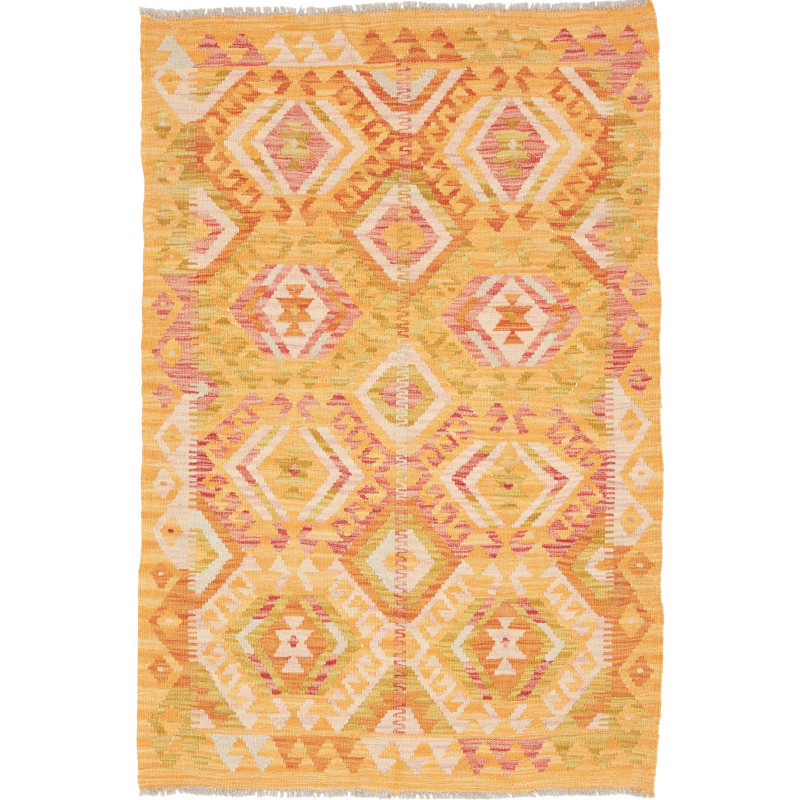 Tappeto Kilim Afghanistan Geometrico Giallo Arancione 96x142