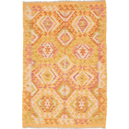 Tappeto Kilim Afghanistan Geometrico Giallo Arancione 96x142