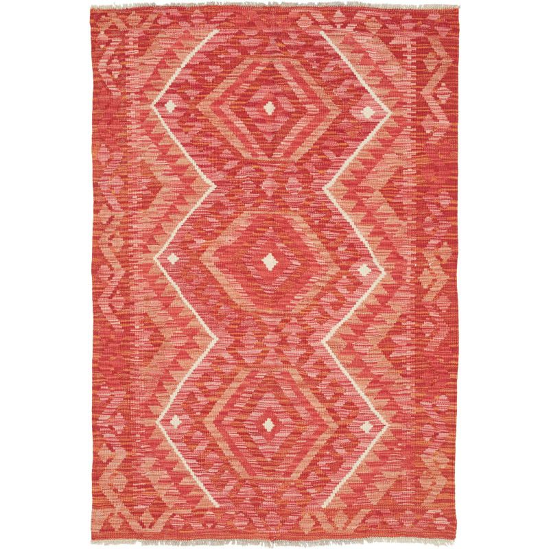 Tappeto Kilim Afghanistan Astratto Rosso Corallo 102x147 Cm