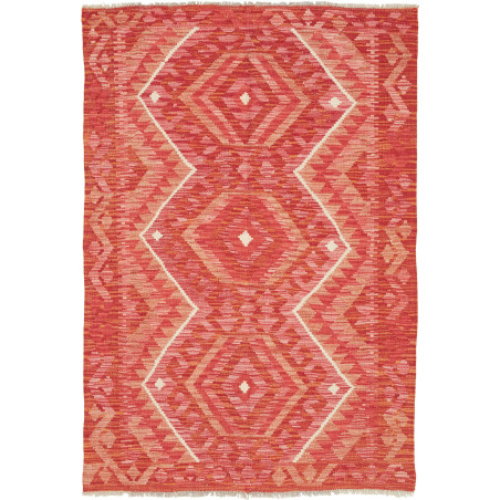 Tappeto Kilim Afghanistan Astratto Rosso Corallo 102x147 Cm