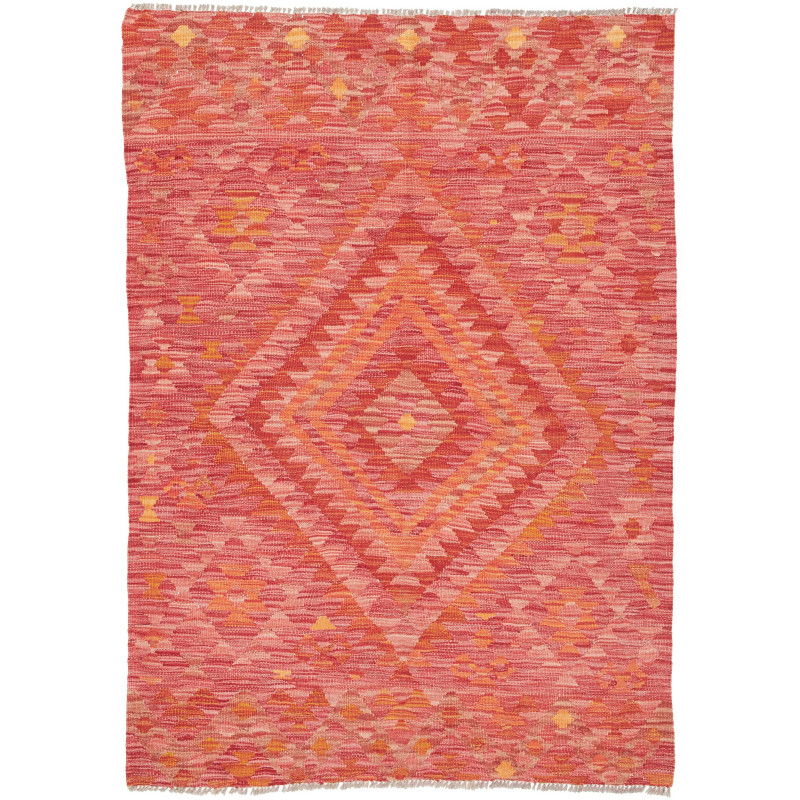 Tappeto Kilim Afghanistan Geometrico Rosso Arancione 106x150