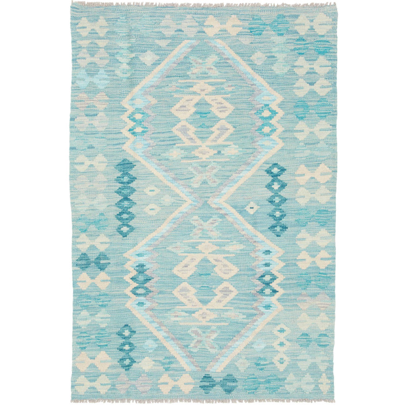 Tappeto Kilim Afghanistan Geometrico Azzurro Crema 100x153 C