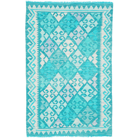 Tappeto Kilim Afghanistan Geometrico Turchese Crema 106x160