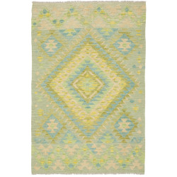 Tappeto Kilim Afghanistan Astratto Verde Acqua Giallo 97x147