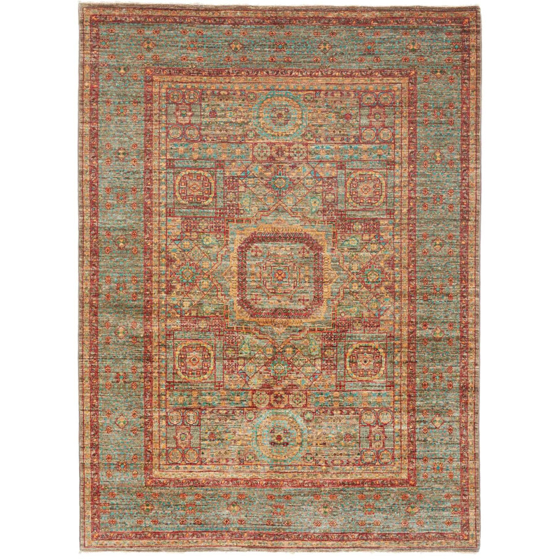 Tappeto Mamlouk Pakistan Geometrico Turchese Rosso 153x207 C