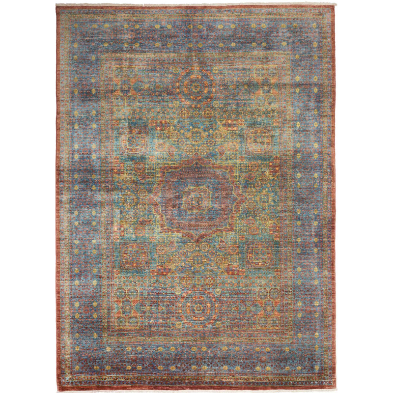 Tappeto Mamlouk Pakistan Medaglione Blu Turchese 178x252 Cm