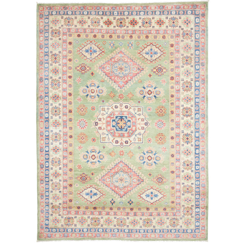 Tappeto Kazak Afghanistan Verde Salvia Rosa Corallo 151x211