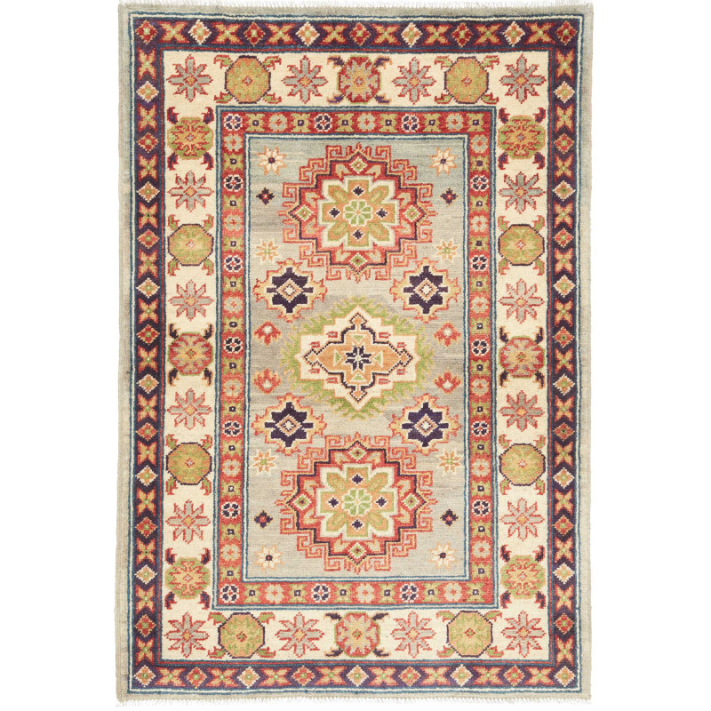 Tappeto Kazak Co Afgahnistan Grigio-azzurro Crema 82x120 cm