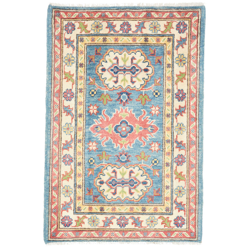 Tappeto Kazak Co Afgahnistan Blu Ceruleo Crema 61x91 cm