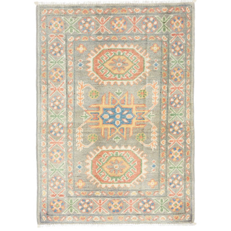 Tappeto Kazak Co Afgahnistan Grigio-verde Con Accenti Di Ara