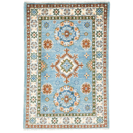 Tappeto Kazak Co Afgahnistan Blu Cielo E Terracotta 64x92 cm