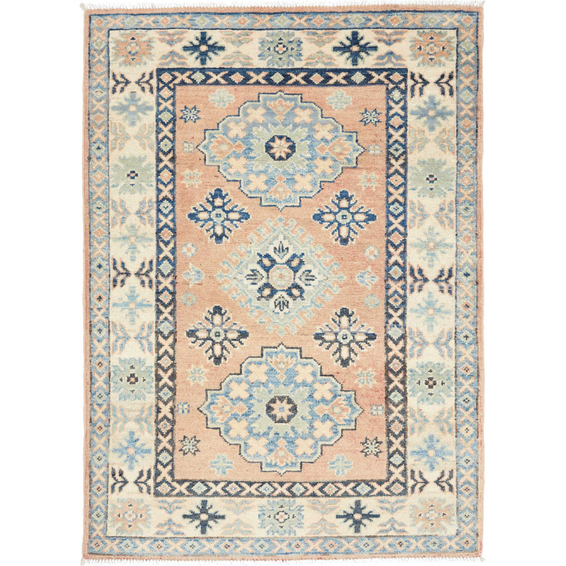 Tappeto Kazak Co Afgahnistan Pesca Blu E Crema 85x121 cm