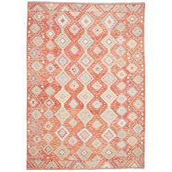 Tappeto Killim Afgahnistan Terracotta Con Accenti Blu E Beig
