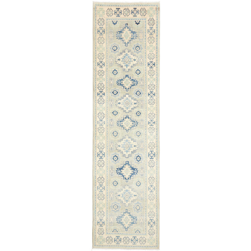 Tappeto Kazak Co Afgahnistan Blu E Beige Chiaro 78x291 cm