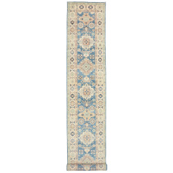 Tappeto Kazak Co Afgahnistan Azzurro Polvere E Crema 80x488