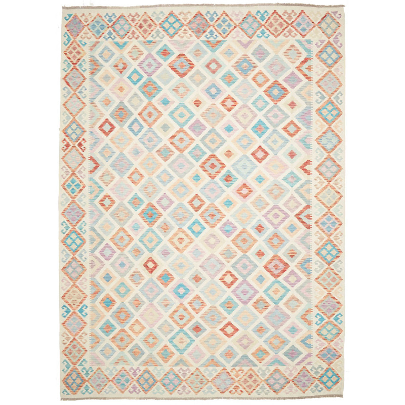 Tappeto Killim Afgahnistan Multicolore Pastello Su Base Crem