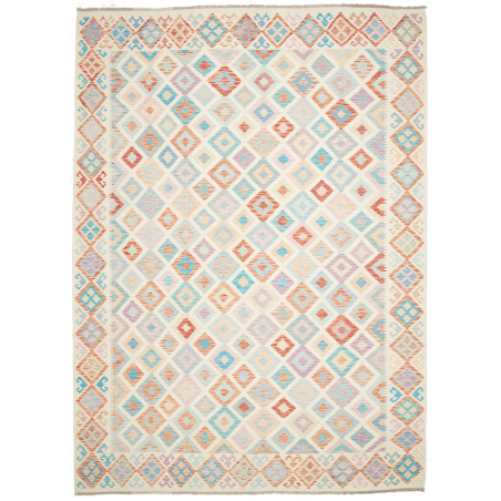 Tappeto Killim Afgahnistan Multicolore Pastello Su Base Crem