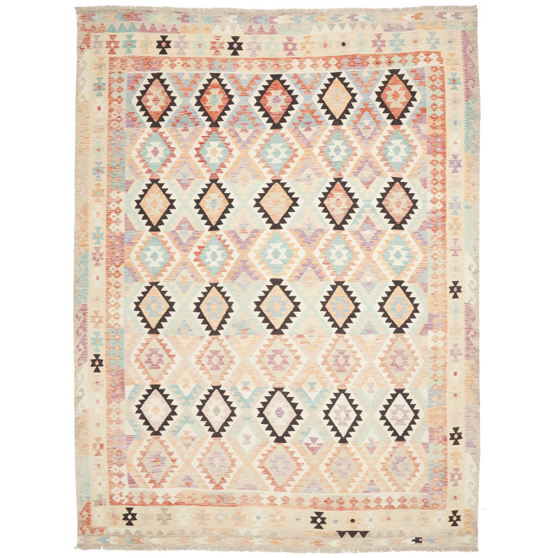 Tappeto Killim Afgahnistan Multicolore Pastello Su Base Crem