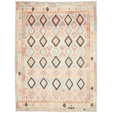 Tappeto Killim Afgahnistan Multicolore Pastello Su Base Crem