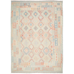 Tappeto Killim Afgahnistan Azzurro Tenue Rosa Corallo 250x34
