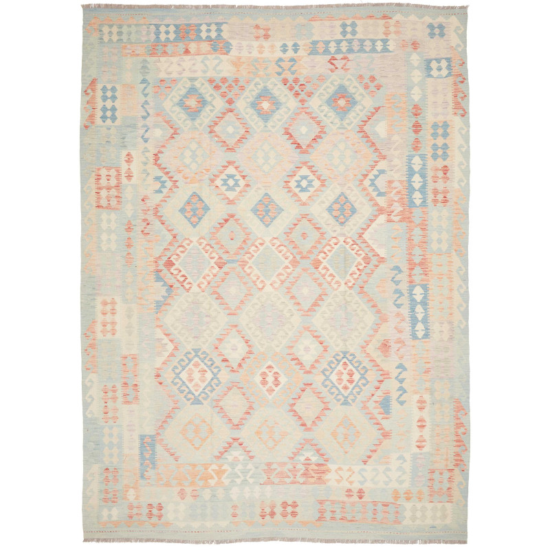 Tappeto Killim Afgahnistan Azzurro Tenue Rosa Corallo 250x34