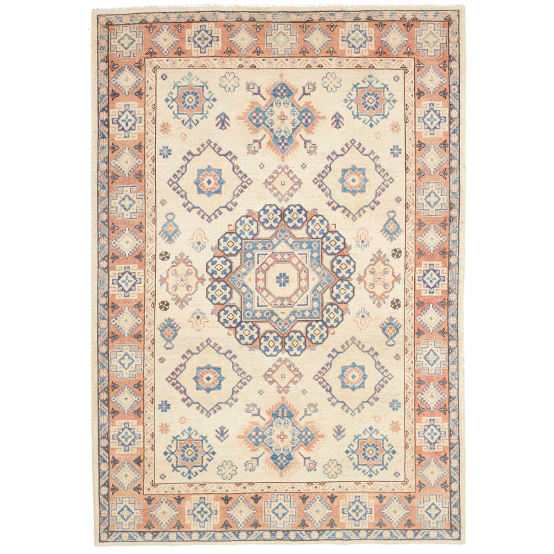 Tappeto Kazak Co Afgahnistan Crema Terracotta E Blu 168x244