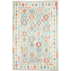 Tappeto Kilim Afghanistan Bianco Sporco Turchese 198x297 cm