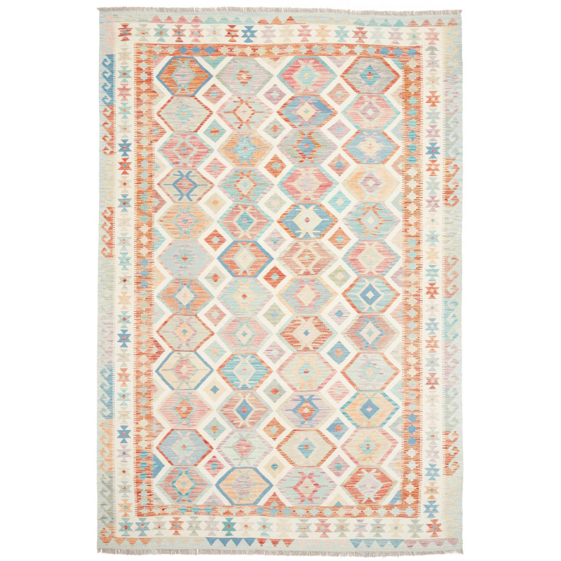 Tappeto Kilim Afghanistan Crema Blu Cielo 199x298 cm