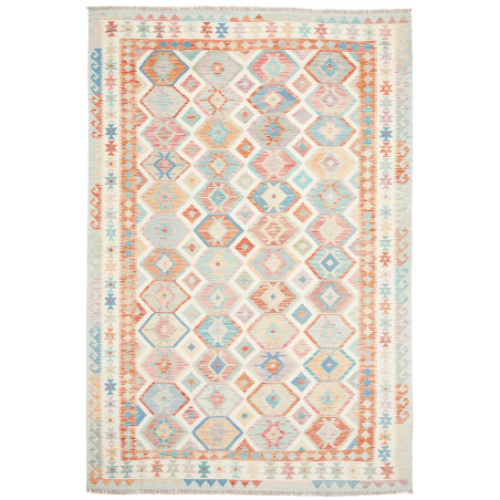 Tappeto Kilim Afghanistan Crema Blu Cielo 199x298 cm