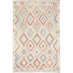 Tappeto Kilim Afghanistan Bianco Sporco Azzurro Cielo 204x30